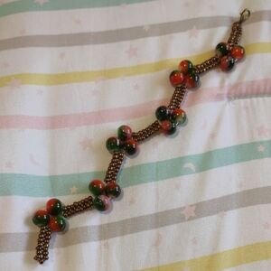 Red And Green Beaded Zig Zag Bracelet